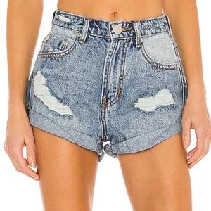 NWT One Teaspoon Venice Mid Waist Bandits Distressed Rolled Denim Shorts